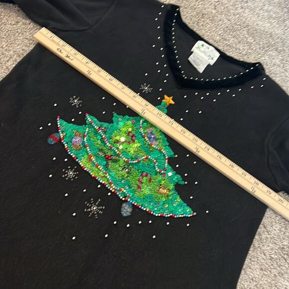 The Quacker Factory Sweater Woman’s‎ M Med Christmas Sequined Velour V-neck Cozy - Picture 14 of 16